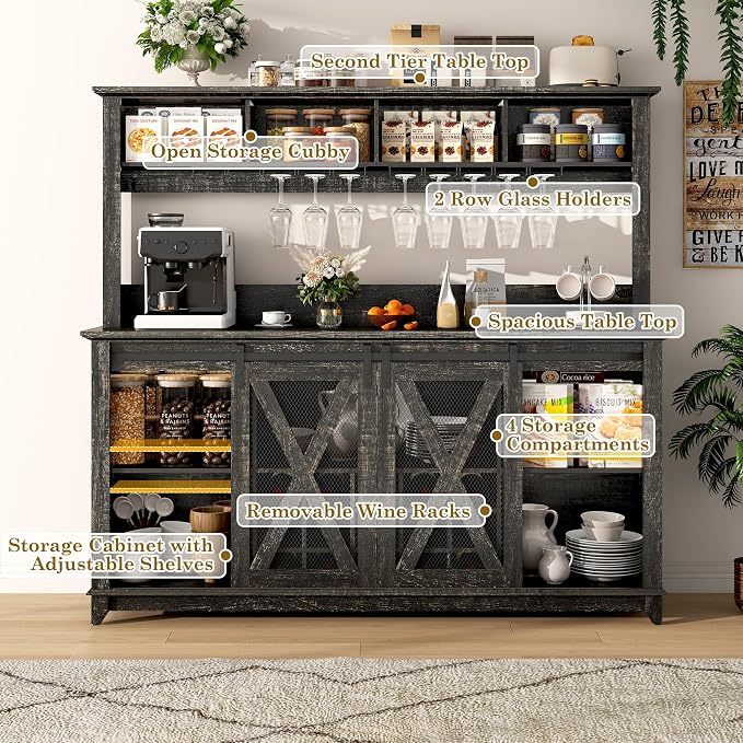 63"Wide 58"H Farmhouse Coffee Bar Cabinet - Image 6