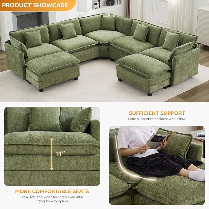 113'' V Shaped Cloud Sectional Sofa, Oversized Deep Seat Couches - Image 3