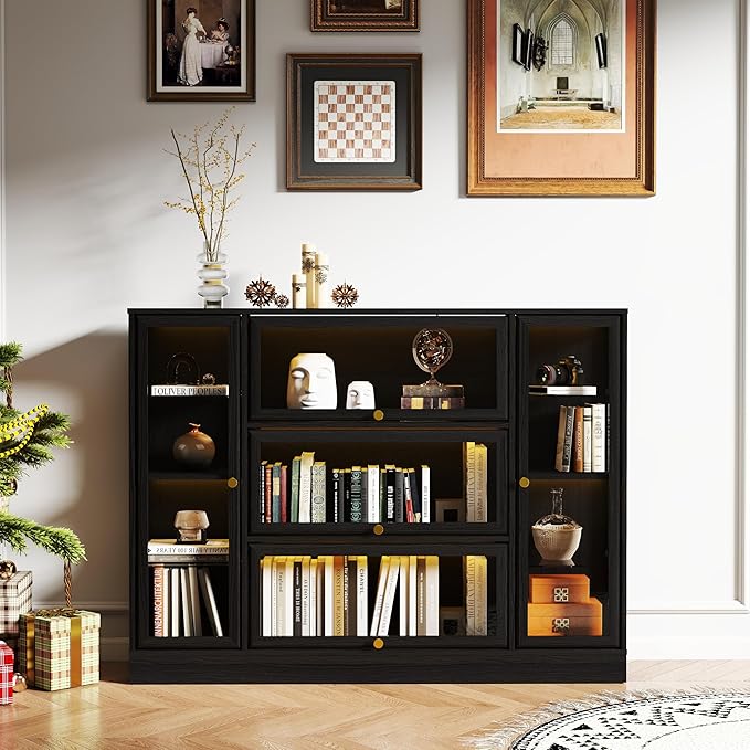 Display Cabinet with Acrylic Glass Doors, Extra Wide Curio Cabinet with LED - Image 3