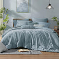 Monbix King Size Comforter Set, 7 Pieces Dusty Blue Cationic Dyeing Bed in a by Monbix