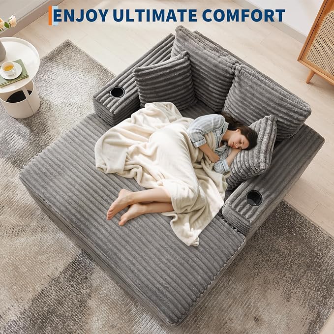 IDEALHOUSE 60" Oversized Chaise Lounge Chair Indoor, Comfy Corduroy Lounge Sofa - Image 6