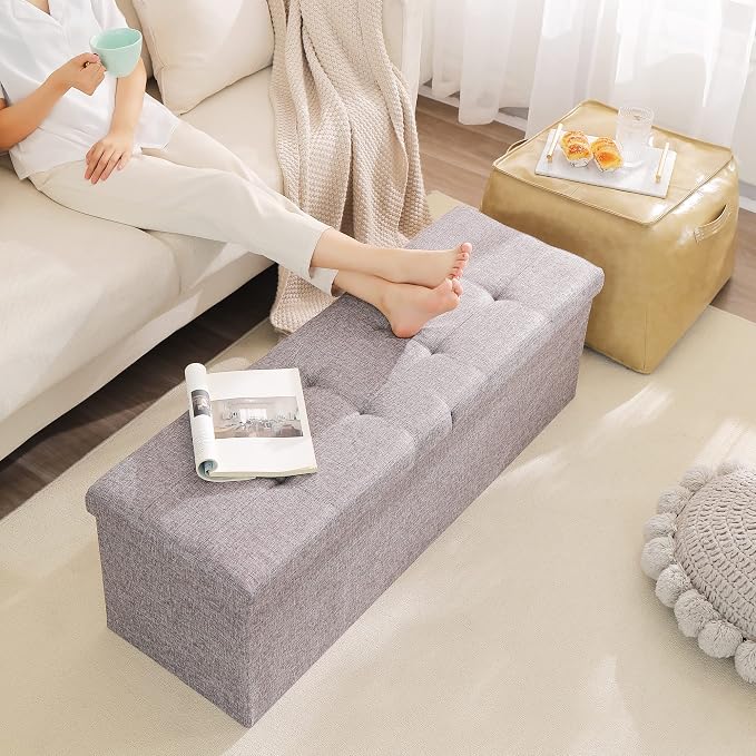 45.3 Inches Foldable Seat Footrest Shoe Bench End of Bed Storage - Image 4