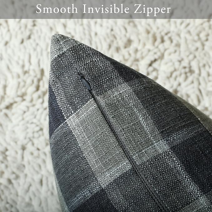 Stellhome Pack of 2 Linen Buffalo Check Throw Pillow Covers, Farmhouse Plaid - Image 3