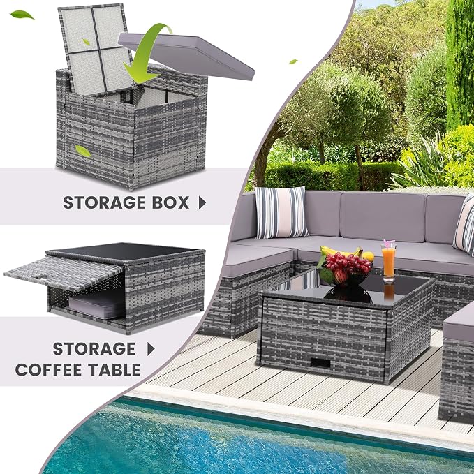 KROFEM 8-Piece Patio Furniture Set, Outdoor Wicker Rattan Sectional - Image 4