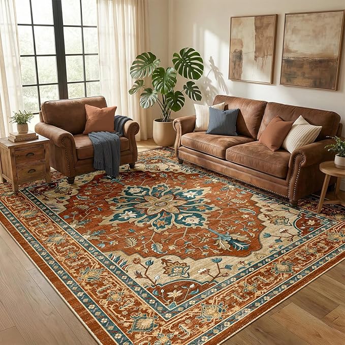 RELEANY Area Rugs 5'x8' Washable Non-Slip, Floral Vintage Distress Print - Image 2