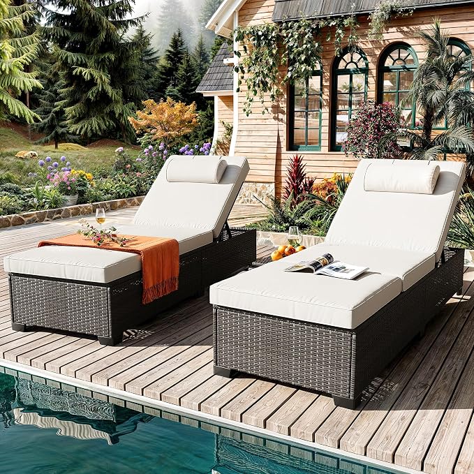 GAOMON Chaise Lounge Chairs Set of 2, Outdoor PE Rattan Chaise Lounge Chair - Image 8