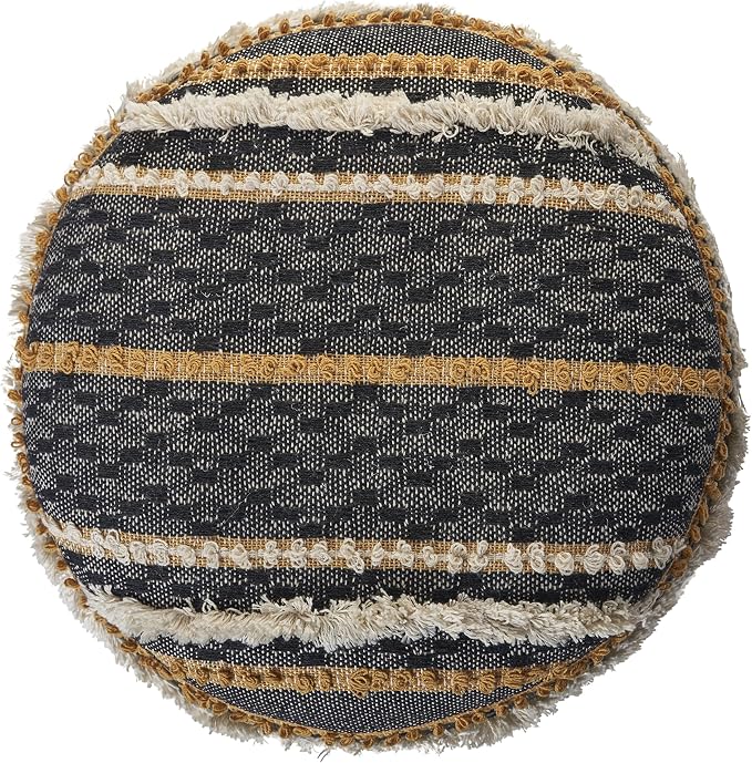 LR Home Black/Tan Coastal Striped Hand-Woven Cotton Ottoman Pouf - Image 5