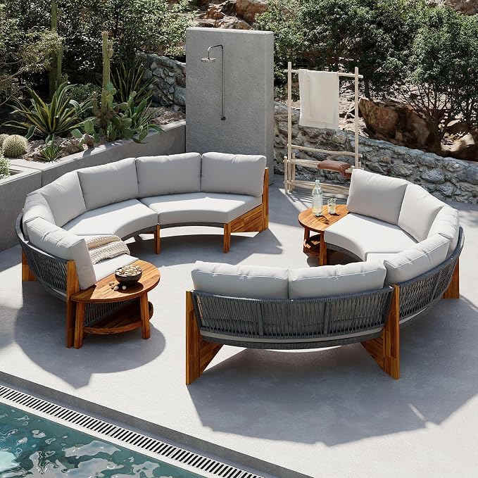 VilroCaz 3-Piece Outdoor Patio Furniture Sectional Sofa Set, 2 Semi-Circle Sofas - Image 3