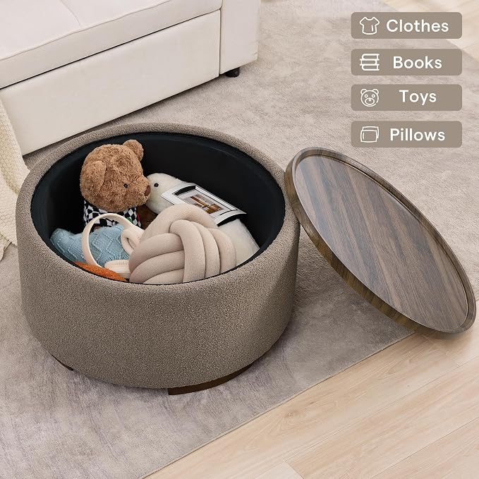 29.5 Inch Round Storage Ottoman Coffee Table, Modern Circle Coffee Table - Image 4