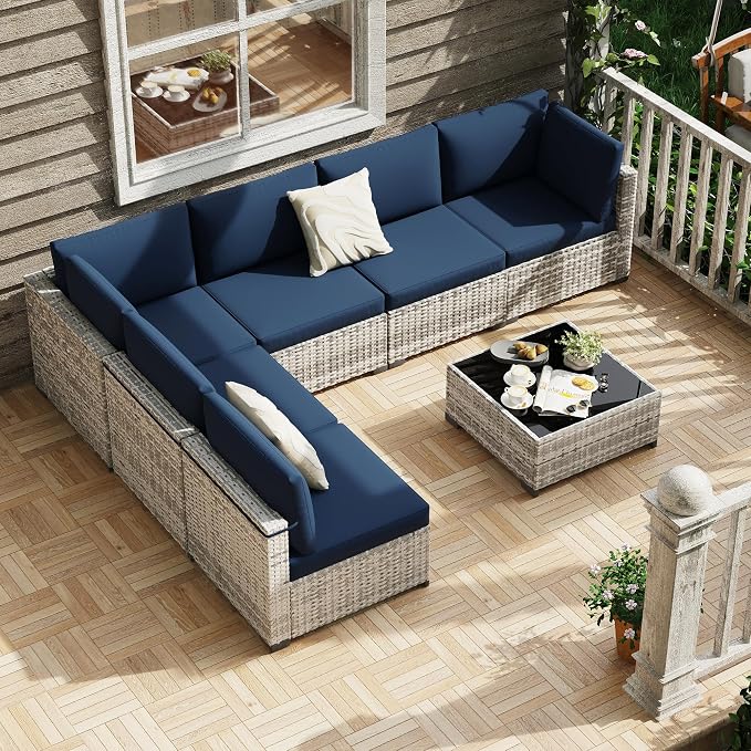 KIGOTY Patio Furniture Set, 7 Pieces Modular Outdoor Sectional Sofa, PE Rattan - Image 2