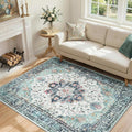 RELEANY Area Rugs 4'x5' Washable Non-Slip, Floral Vintage Distress Print by RELEANY
