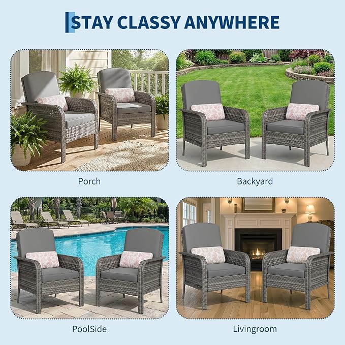 Garvee Outdoor Wicker Chairs, 2 Pieces Patio Furniture Set, All Weather High - Image 7
