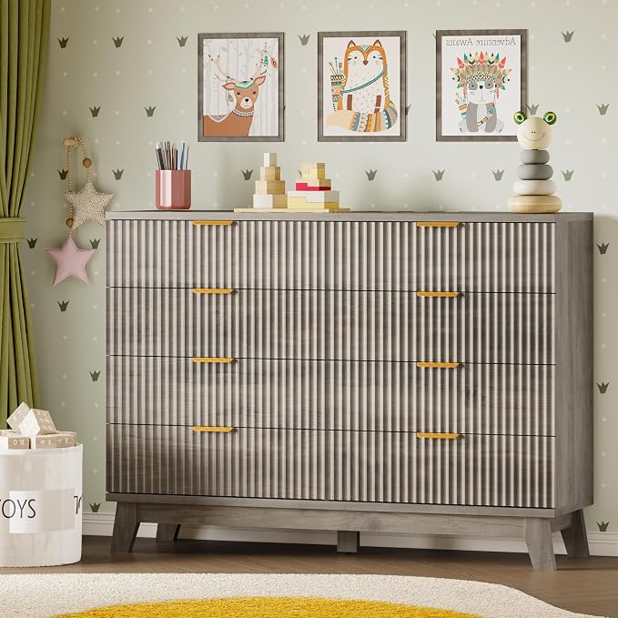 BORNOON Fluted 8 Drawer Tall Dresser, 47.2" Wide Modern Boho Chest of Drawers - Image 7