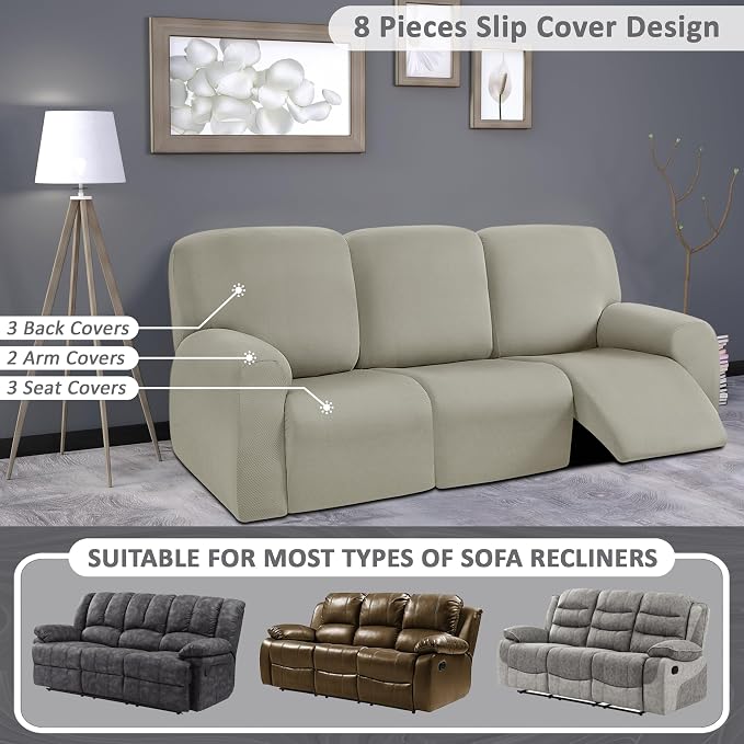 ULTICOR 8-Pieces Recliner Sofa Covers, Yarn Dyed Stretch Reclining Couch Covers - Image 5