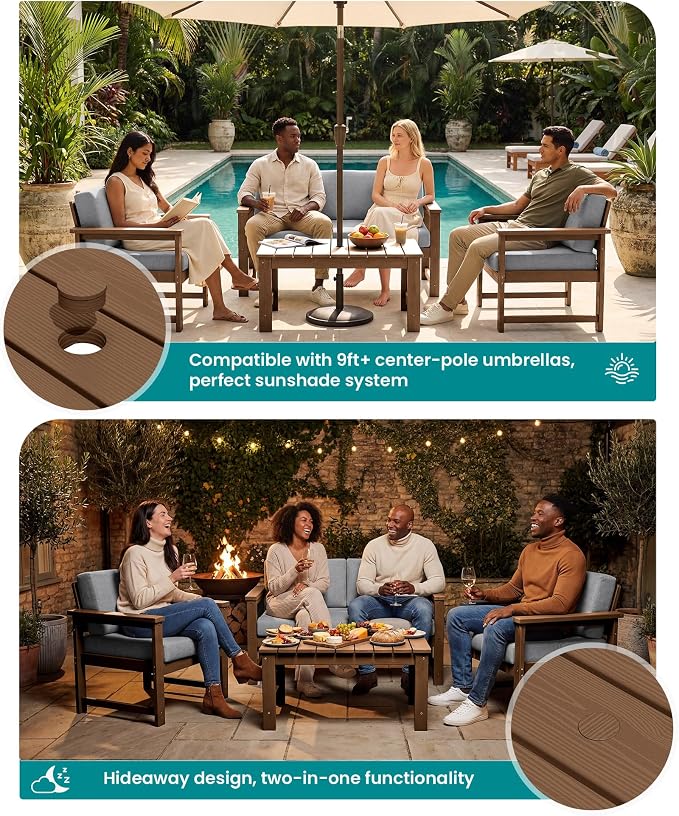 SERWALL 2 Pieces Single Cushioned Lounge Chair, HDPE Outdoor Adirondack Sofa - Image 9
