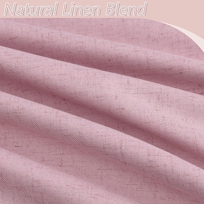 Guken Rose 100% Blackout Linen Curtains 96 Inch Length 2 Panels Set - Image 3