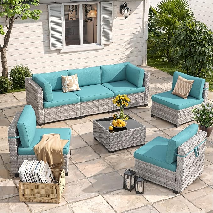 6-Seat Modular Patio Furniture Set – Outdoor Wicker Sectional Sofa by MASIONBACKYARDS