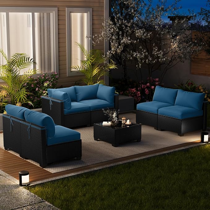 LOUVIXA 7 Piece Outdoor Patio Furniture Set, Outdoor Sectional Sofa, Wicker - Image 9