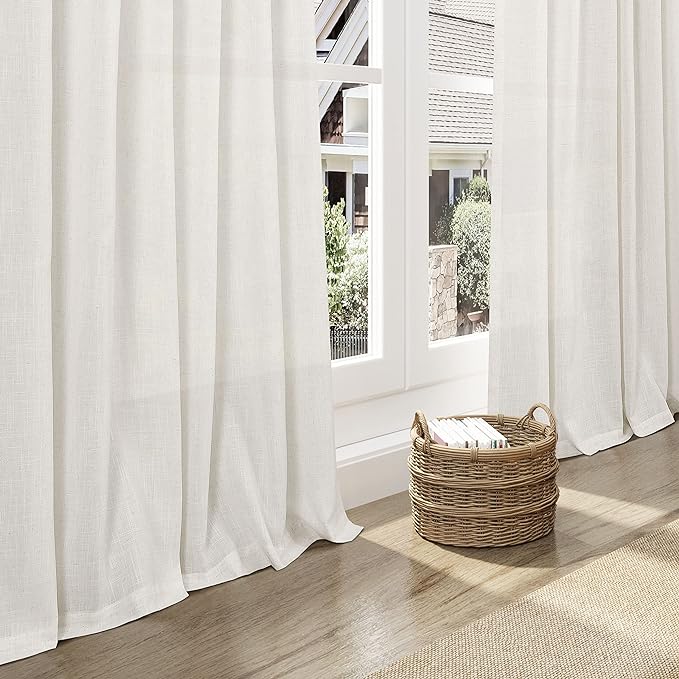 Extra Long Cream Linen Curtains 102 Inches Long 2 Panels Set - Image 6