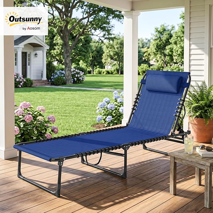Outsunny Folding Chaise Lounge Chair, Patio Sun Tanning Chair, Outdoor Chaise - Image 2