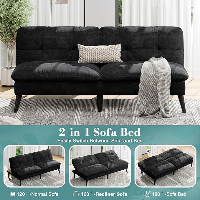 Shintenchi Futon Sofa Bed, Foldable Small Velvet Couch Bed - Image 5