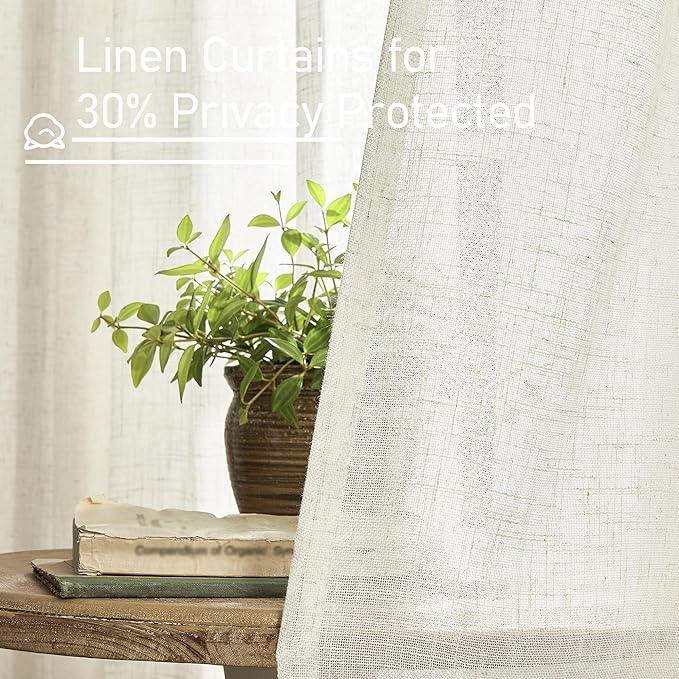 LAMIT Ivory 90 Inches Long Linen Sheer Curtains - Image 5