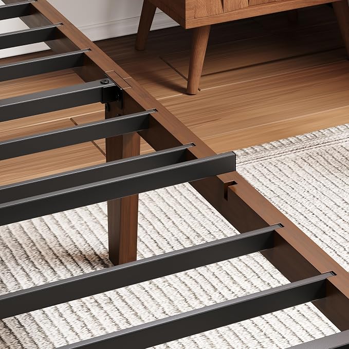 BOSRII 14in High Solid Bamboo Wood Platform Queen Size Bed Frame - Image 8