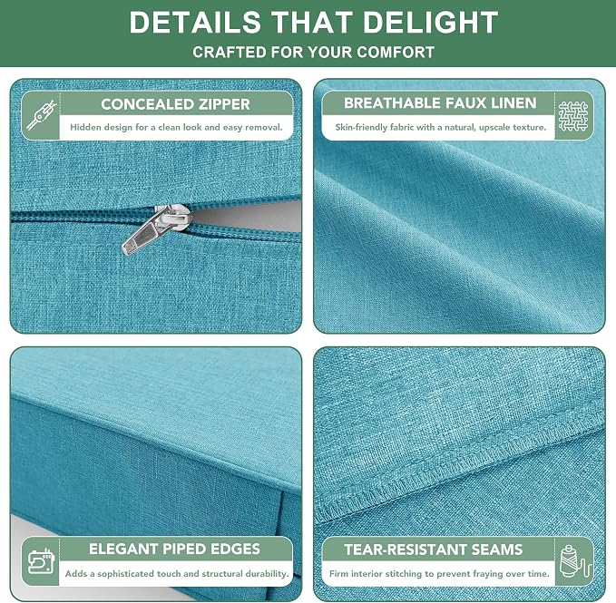 Summsun Faux Linen Outdoor Chair Cushions, Water Resistant Backrest and Deep - Image 5