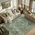 RELEANY Area Rugs 7'x9' Washable Non-Slip, Floral Vintage Distress Print by RELEANY