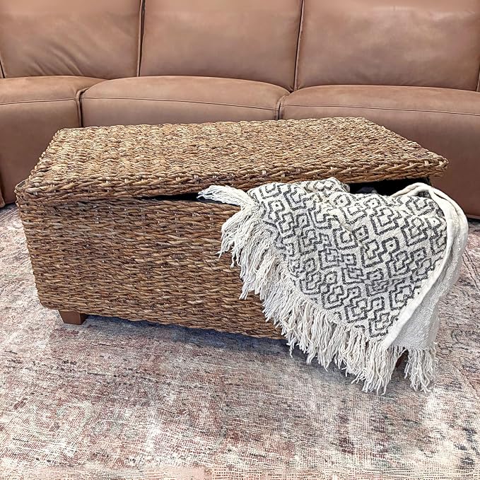 East at Main Woven Rattan Storage Coastal Coffee Table - Image 2