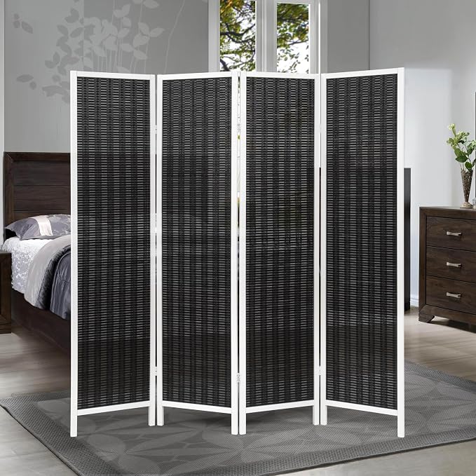 Roundhill Furniture Inkwell 4-Panel Bamboo Room Divider, Folding Portable - Image 2