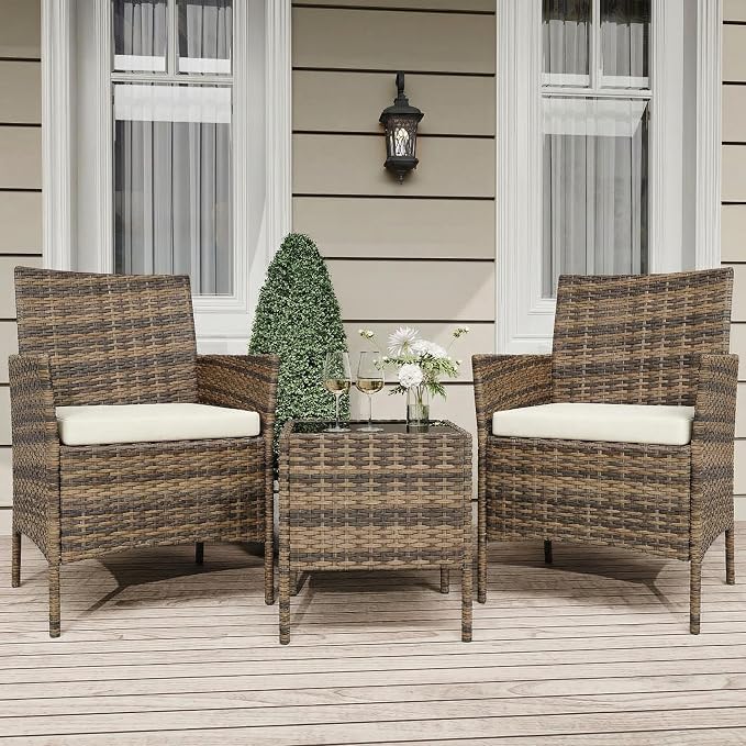GarveeLife 3 Piece Patio Furniture Set, Rattan Outdoor Furniture by GarveeLife