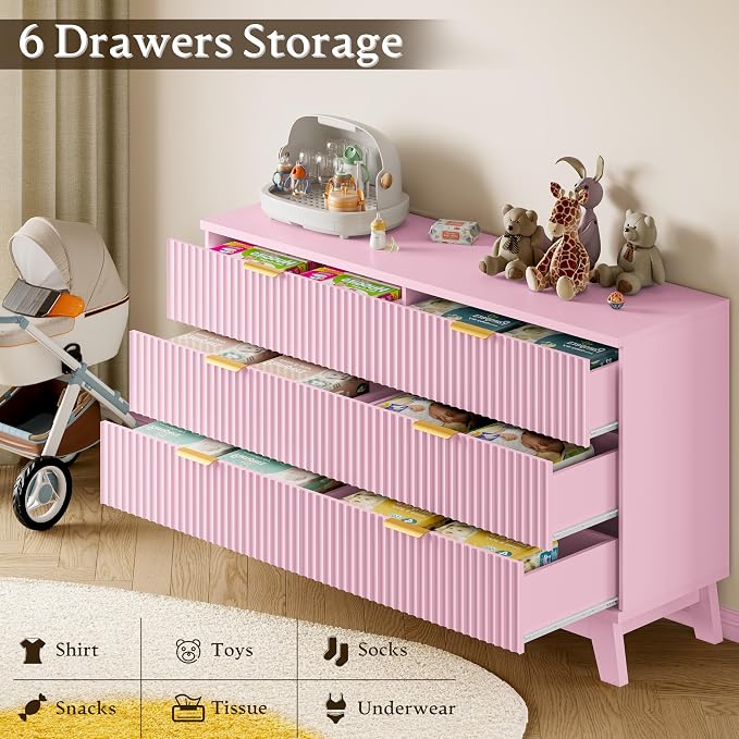 BORNOON Fluted 6 Drawer Dresser, 47.2" Wide Modern Boho Chest of Drawers - Image 5