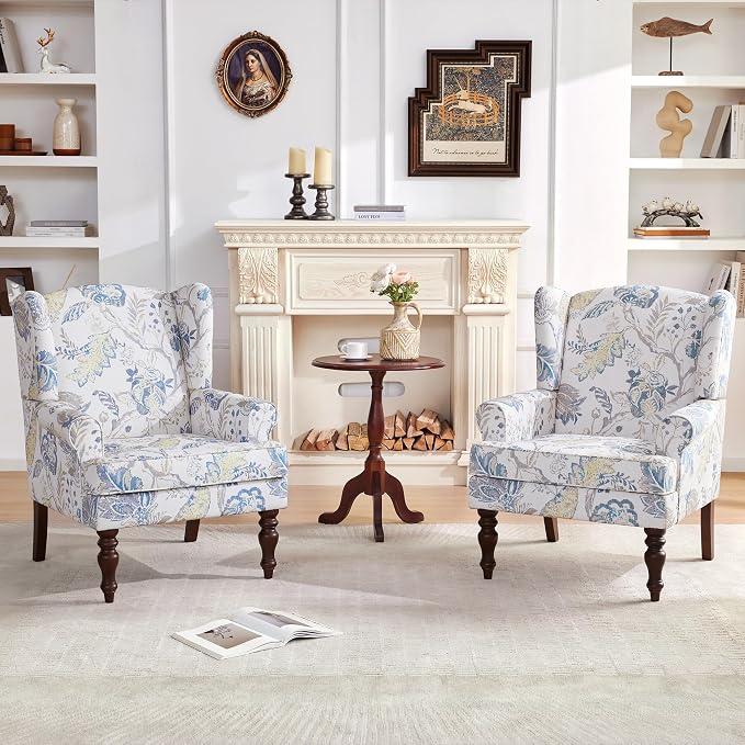 HUIMO Printed Wingback Accent Chair, Linen Upholstered High Back Armchair - Image 7