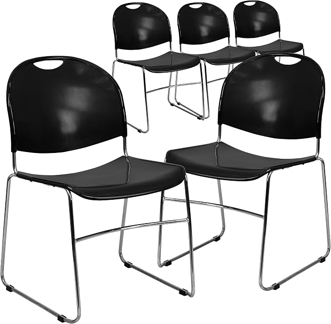 Flash Furniture 5 Pack HERCULES Series 880 lb. Capacity Black Ultra-Compact by FlashFurniture
