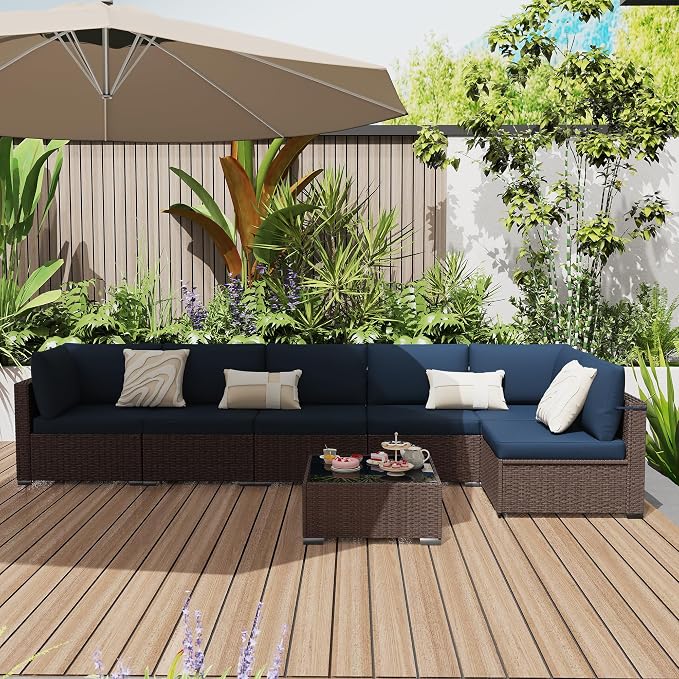 KIGOTY 7-Piece Patio Furniture Set, All-Weather PE Rattan Outdoor Sectional Sofa - Image 9