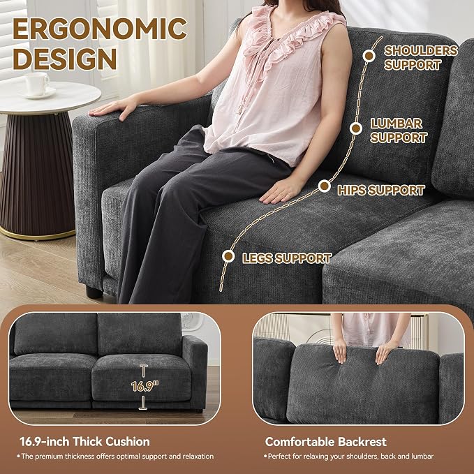77.4" Chenille Modular Loveseat Oversized Upholstered 2 Seater Sectional Sofa - Image 3