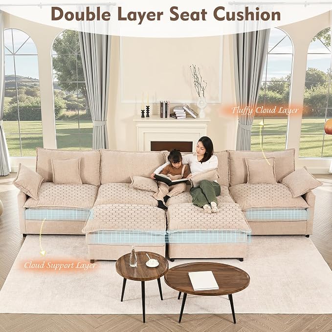 GOSUHI 142.5" U Shaped Couch, Modular Sectional Sofa, 3-Seater Comfy Cloud Couch - Image 5