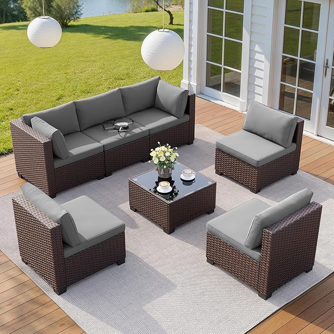 Qsun 7 Pieces Outdoor Patio Furniture Set, PE Rattan Outdoor Wicker Sectional - Image 6