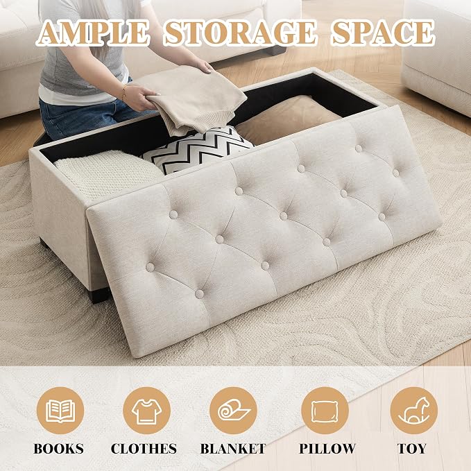 Mangodan 43 Inch Linen Storage Ottoman Bench, Foot Rest - Image 5