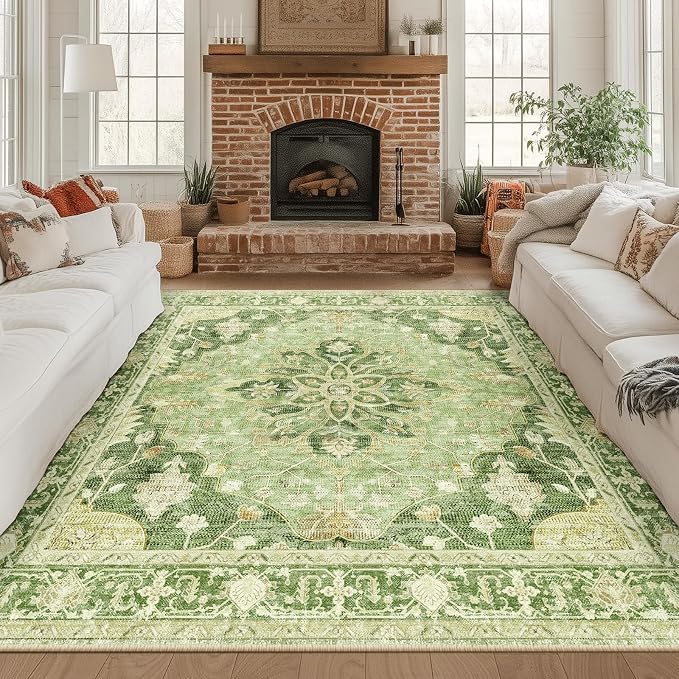 RELEANY Area Rugs Square 8ft Washable Non-Slip, Floral Vintage Distress Print by RELEANY