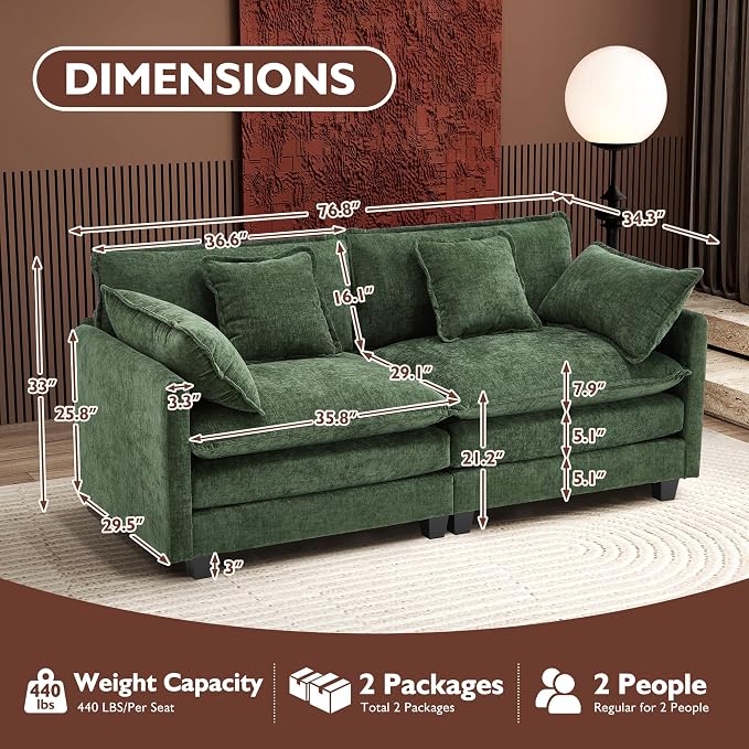 Ihanherry Cloud Sofa 77 Inch Loveseat, Modern Sectional Couch, 2-Seats Sofa - Image 2