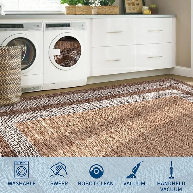 Washable 2.5x10 Kitchen Runner Rug, Easy Clean Geometri Rugs - Image 7