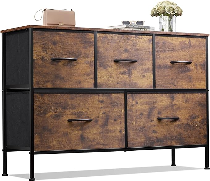 WLIVE Dresser for Bedroom with 5 Drawers, Long Fabric Dresser, Storage Drawer by WLIVE