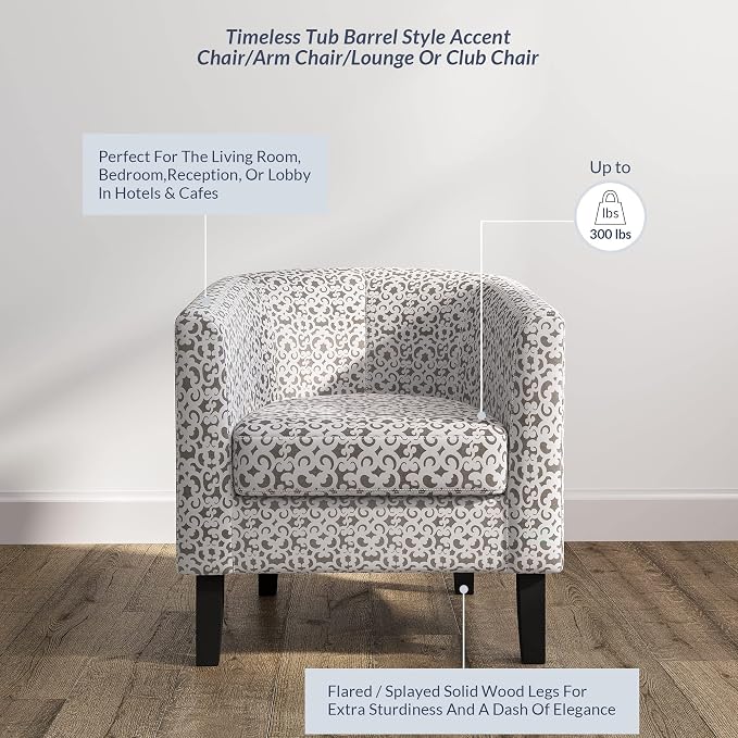 BELLEZE Accent Barrel Chair Set of 2, Linen Round Chair Club Tub Sofa Corner - Image 4