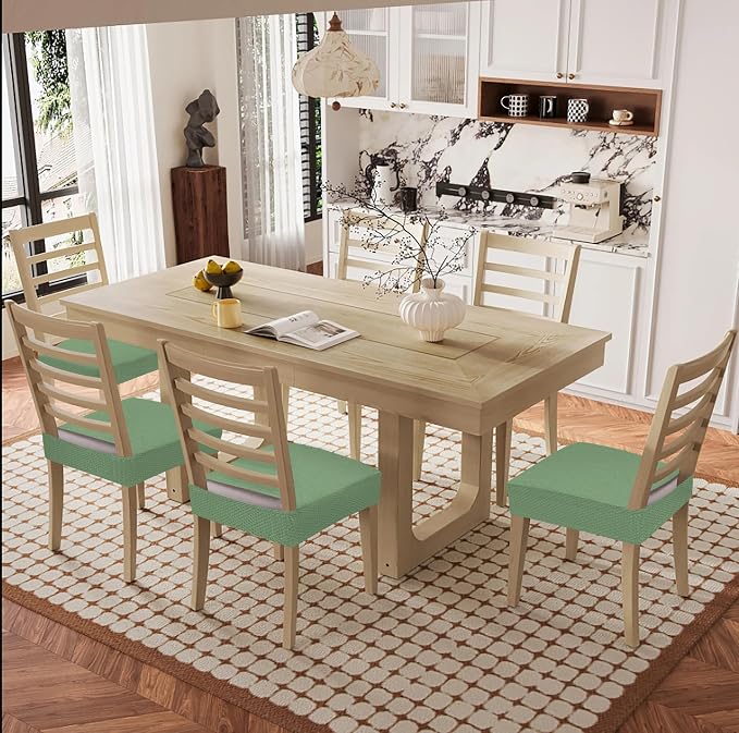 Smiry Waterproof Seat Covers for Dining Room Chairs Set of 4, Stretch Jacquard - Image 8