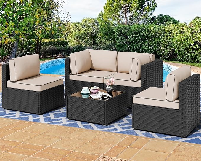 Shintenchi 5 Pieces Outdoor Patio Sectional Sofa Couch, Patio Conversation Sets by Shintenchi%7CFurnitureMadeforRealLife
