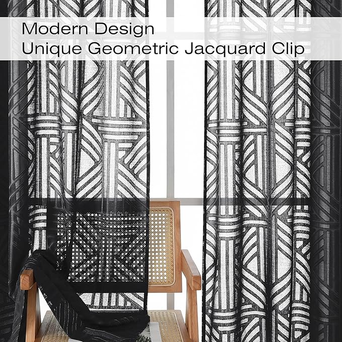 Simplebrand Black Semi Sheer Curtains 96 Inches Long 2 Panels, Light Filtering - Image 3