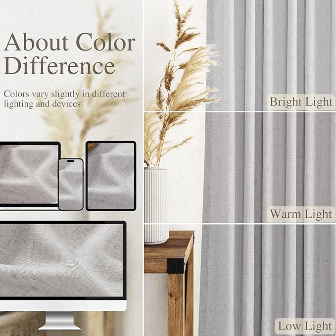 Nanspring Grey Linen Curtains 120 Inch Extra Long - Image 4
