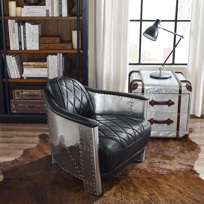 Art Leon Genuine Leather Mid Century Industrial Accent Arm Chair, Vintage - Image 9